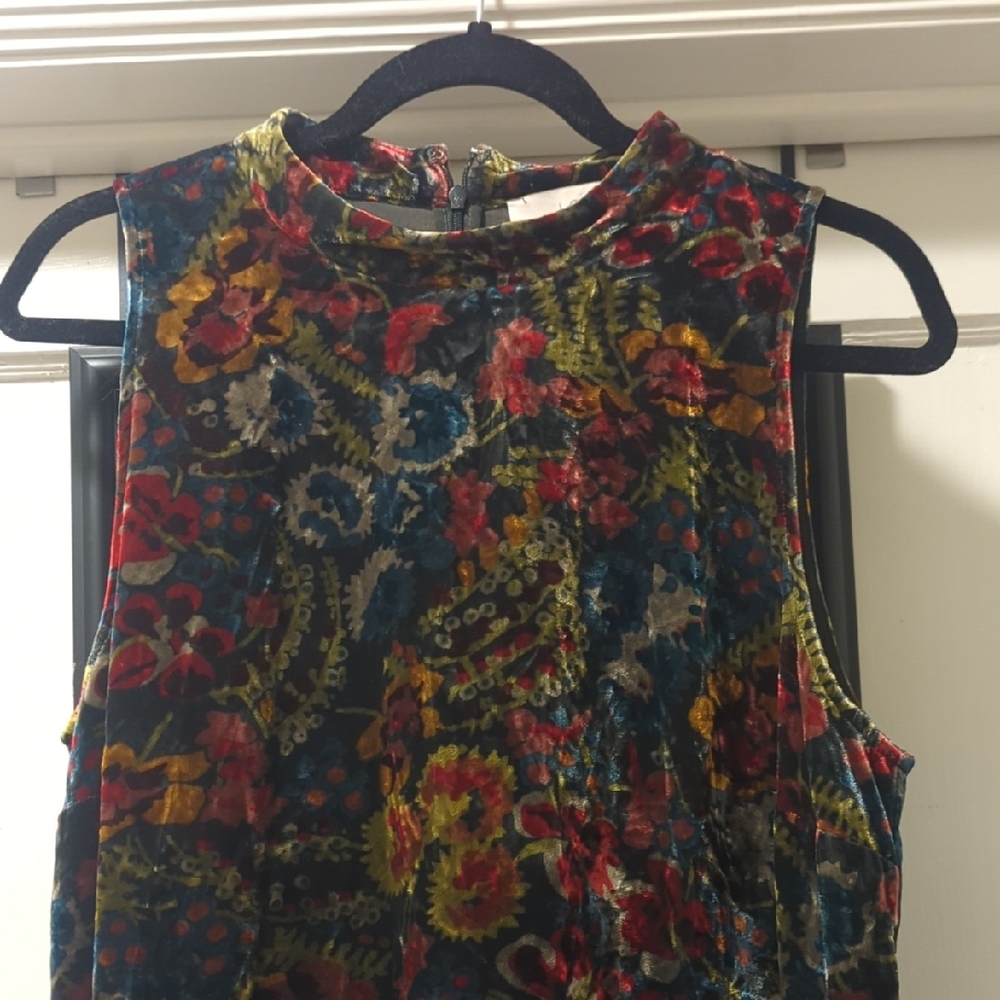 LOFT Multicolor Floral Velvet Swing Dress